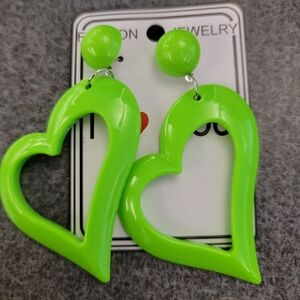 Fluorescent Green Heart Shaped Earrings